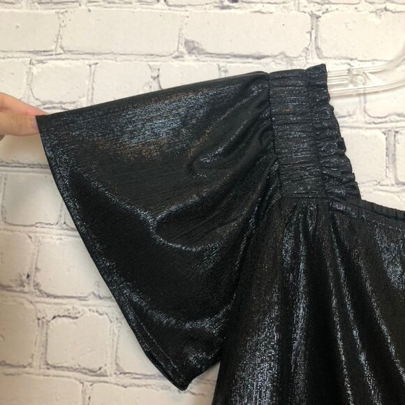 Queen Of Sparkles Black Pleat Shimmer Top Size M - Picture 2 of 6